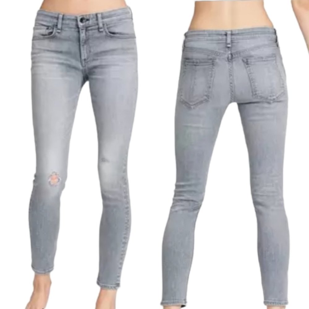 Rag & Bone Cate Mid-Rise Ankle Skinny Jean Light Grey Distressed 25